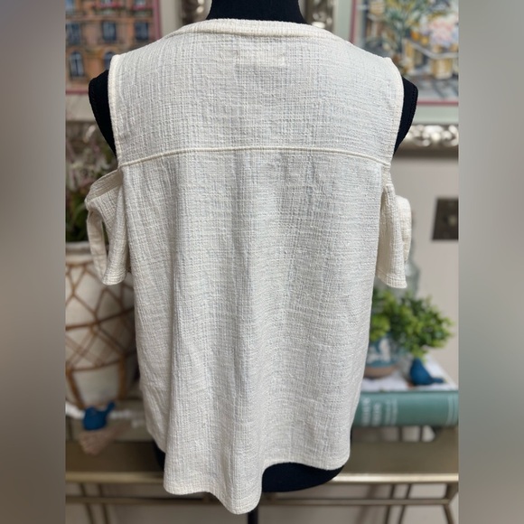 MADEWELL SKYLARK COLD SHOULDER SWING STYLE TIE TOP CREAM KNIT TOP BLOUSE SZ M - Picture 4 of 8